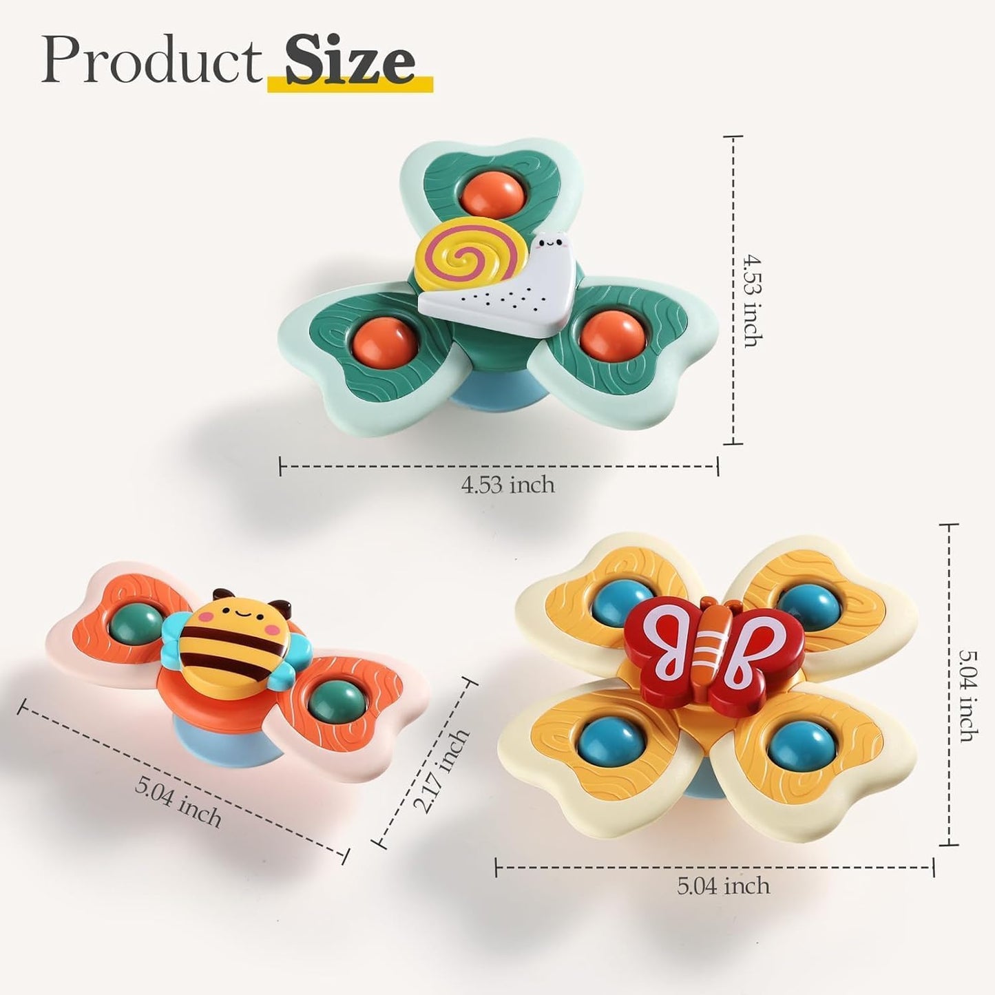 3 PCS Baby Bath Spinner Toys with Suction Cup | Waterproof Rotating Montessori Toys for Toddlers & Kids