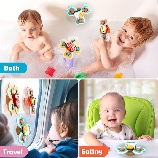 3 PCS Baby Bath Spinner Toys with Suction Cup | Waterproof Rotating Montessori Toys for Toddlers & Kids