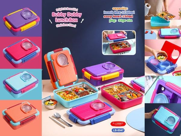 Kids Stainless Steel Lunch Box with Sauce Cup - Leakproof Bento Lunch Box for School & Travel