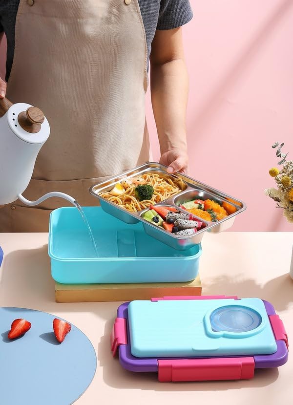 Kids Stainless Steel Lunch Box with Sauce Cup - Leakproof Bento Lunch Box for School & Travel