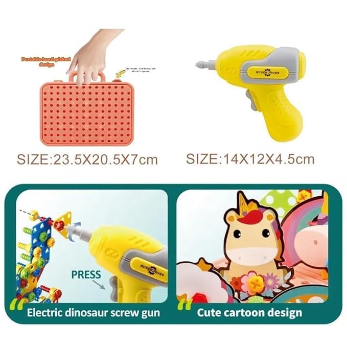 232 PCS DIY Creative Puzzle Drill Set for Kids | Educational Construction Building Toy Kit with Carry Case