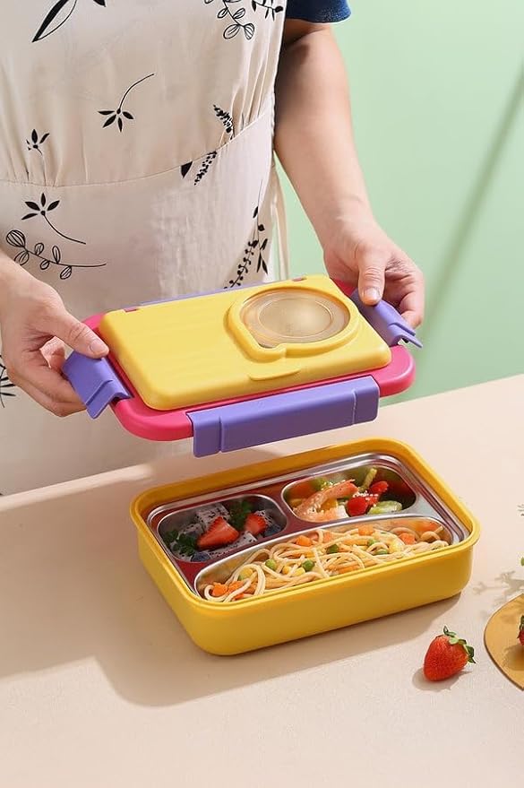 Kids Stainless Steel Lunch Box with Sauce Cup - Leakproof Bento Lunch Box for School & Travel