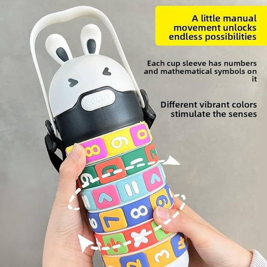Cute Bunny Kids Water Bottle with Number Puzzle Rings | Educational Sipper Bottle for School & Travel
