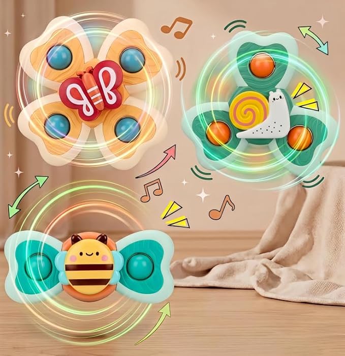 3 PCS Baby Bath Spinner Toys with Suction Cup | Waterproof Rotating Montessori Toys for Toddlers & Kids