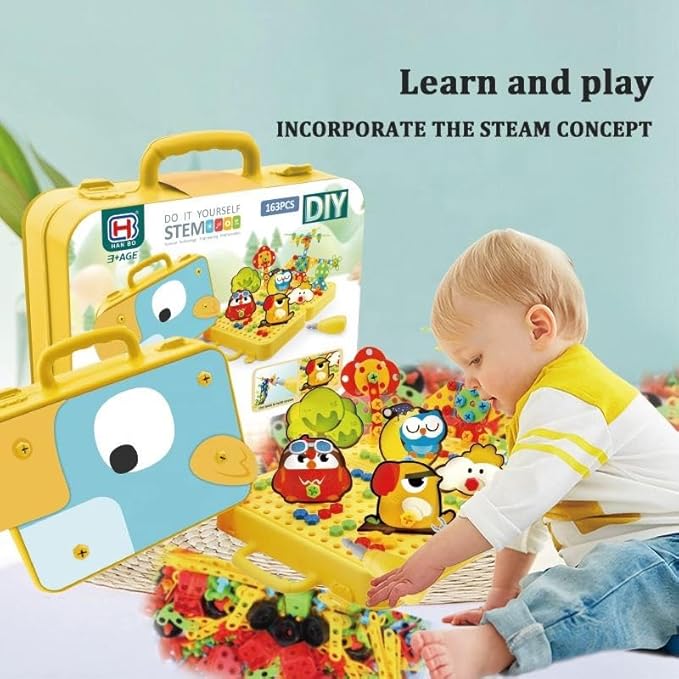 232 PCS DIY Creative Puzzle Drill Set for Kids | Educational Construction Building Toy Kit with Carry Case