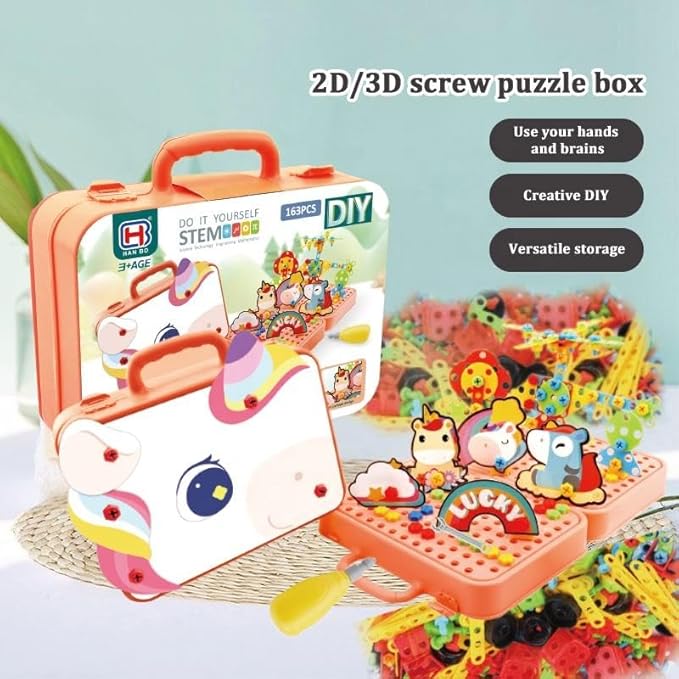 232 PCS DIY Creative Puzzle Drill Set for Kids | Educational Construction Building Toy Kit with Carry Case