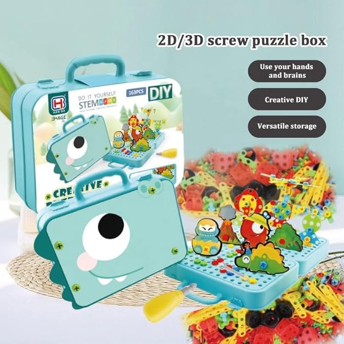 232 PCS DIY Creative Puzzle Drill Set for Kids | Educational Construction Building Toy Kit with Carry Case