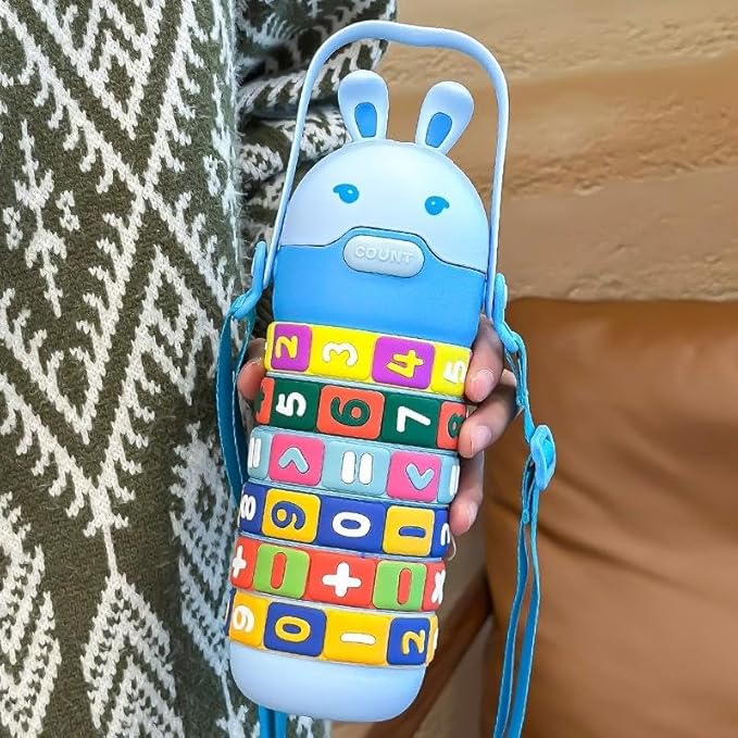 Cute Bunny Kids Water Bottle with Number Puzzle Rings | Educational Sipper Bottle for School & Travel