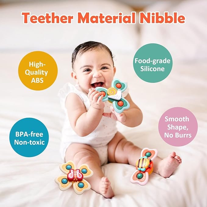 3 PCS Baby Bath Spinner Toys with Suction Cup | Waterproof Rotating Montessori Toys for Toddlers & Kids