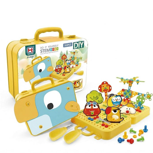 232 PCS DIY Creative Puzzle Drill Set for Kids | Educational Construction Building Toy Kit with Carry Case