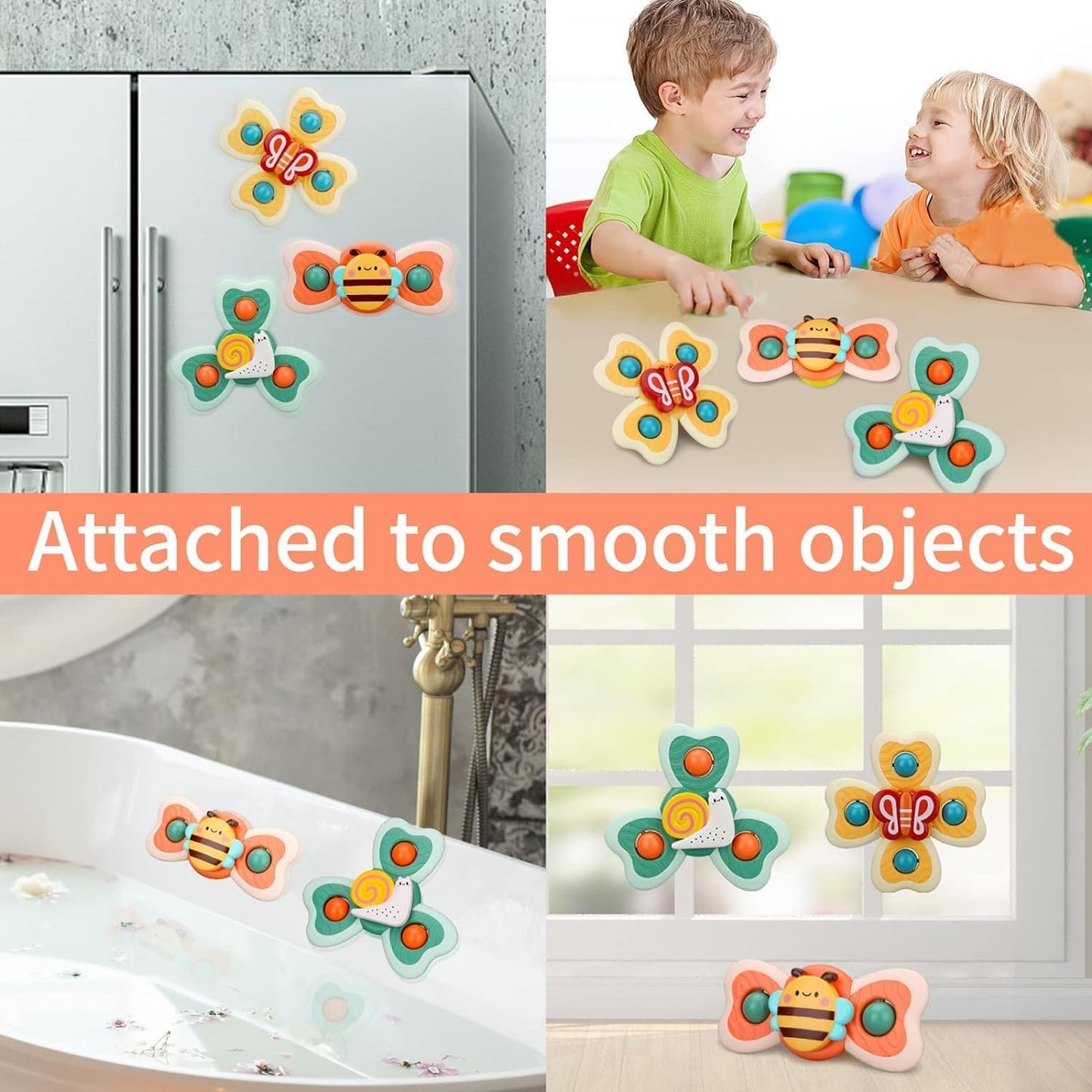 3 PCS Baby Bath Spinner Toys with Suction Cup | Waterproof Rotating Montessori Toys for Toddlers & Kids