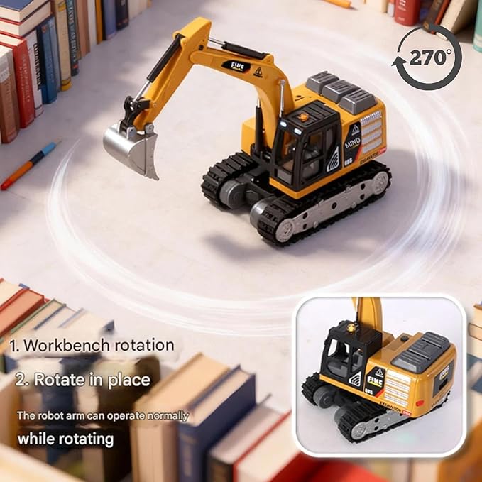Engineering Remote Control Mini JCB Toy for Kids | 360° Excavator Construction Vehicle with Lights & Music | Rechargeable RC Bulldozer Toy
