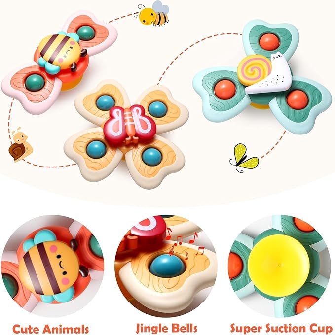 3 PCS Baby Bath Spinner Toys with Suction Cup | Waterproof Rotating Montessori Toys for Toddlers & Kids